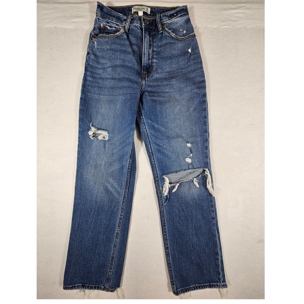 Abercrombie & Fitch Curve Love Ankle Straight Ultra High Rise Jeans 25 0R Blue
